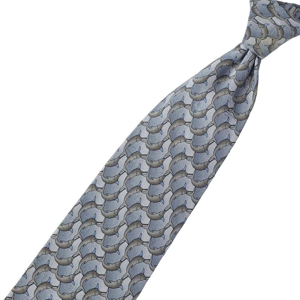 Nature Conservancy Men's 100% Silk‎ Necktie Marlin Silver/Soft Pink/Green